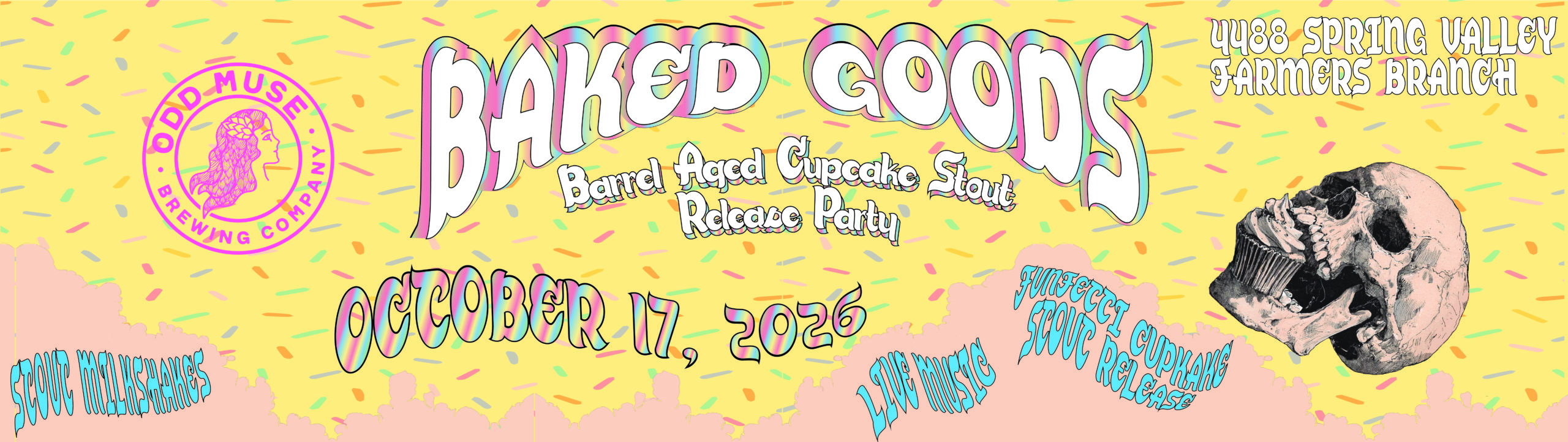Baked Goods Barrel Aged Cupcake Stout Release Party, October 17, 2026, at ODD Muse Brewing Company in Farmers Branch